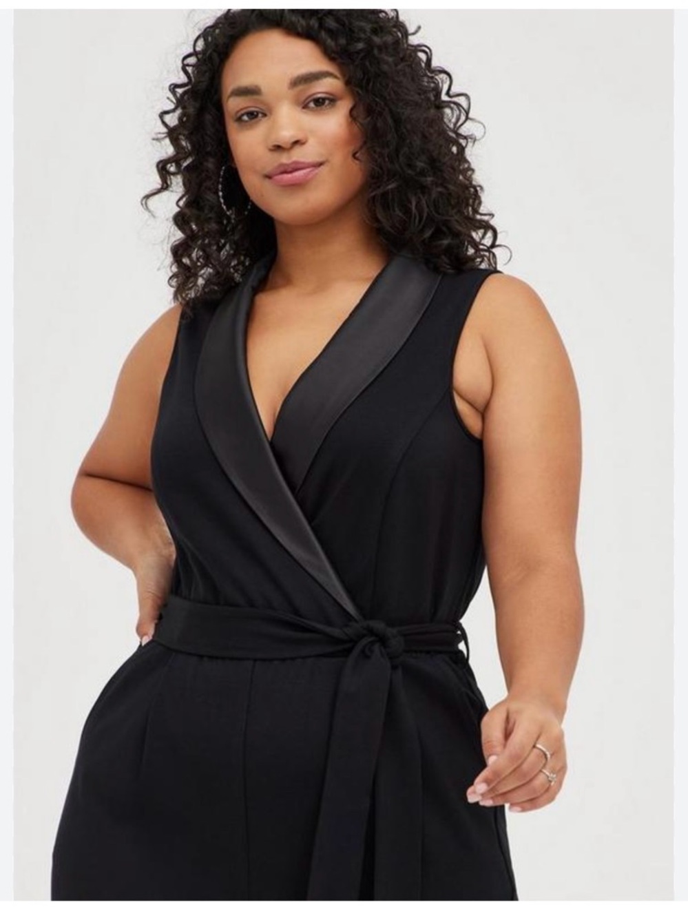 Torrid Studio Tuxedo Jumpsuit Black Satin Accent Wide Leg Plus Size 30